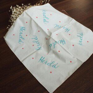 Vintage 1950s Men's Handkerchief, Herold White Cotton with Blue, Red Stars